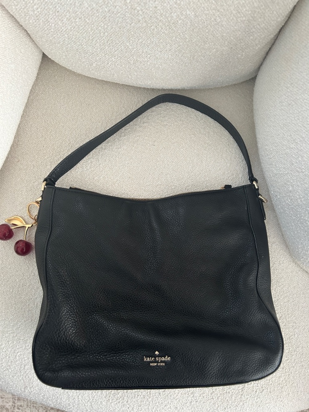 kate spade Black Pebbled Leather Shoulder Hobo with Cherry Charm